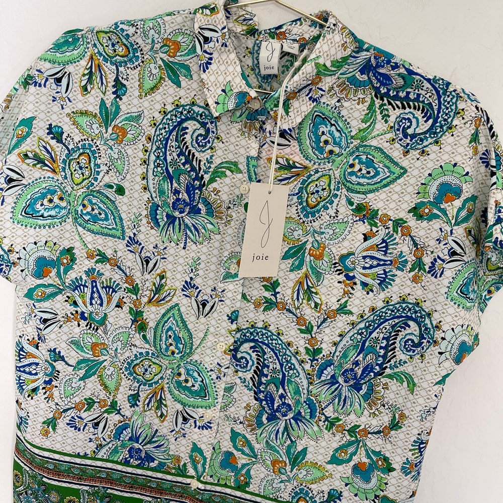 JOIE Paisley Print Short Sleeve Button Down Shirt Size Small NWT - Picture 4 of 6